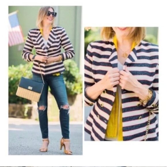 CAbi Collection Tweed Striped Nautical Blazer size 6 Sailor Preppy Pinup Twee - Picture 16 of 16